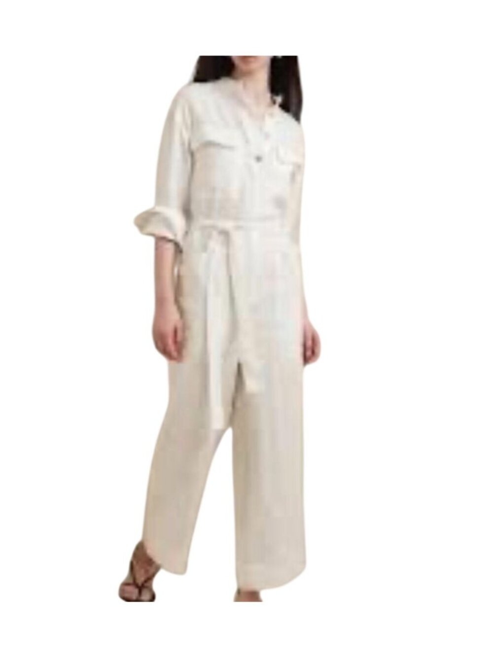 Banana Republic Linen Jumpsuit M Resort Preppy‎ Neutral Summer Classic Chic